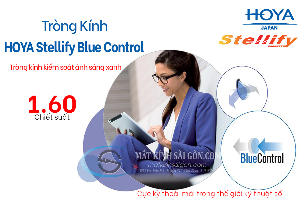Tròng Kính 1.60 HOYA Stellfy BlueControl
